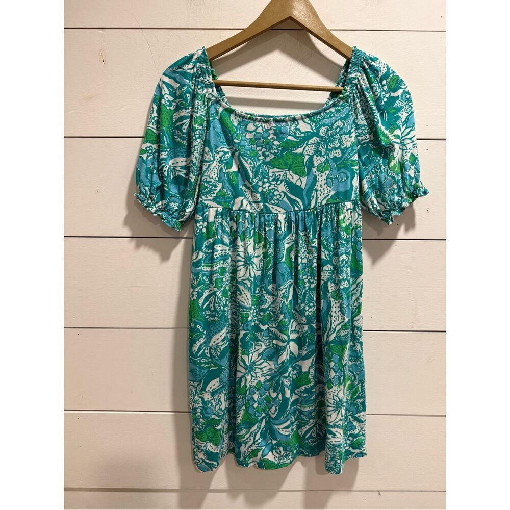Lilly Pulitzer Girls Delaney Botanical Green Safari Sangria Short Sleeve Dress X